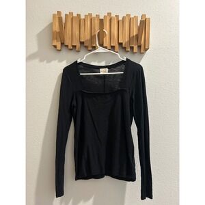 NATION LTD Black Long Sleeve Square Neck Textured Knit Top Women's Size Small